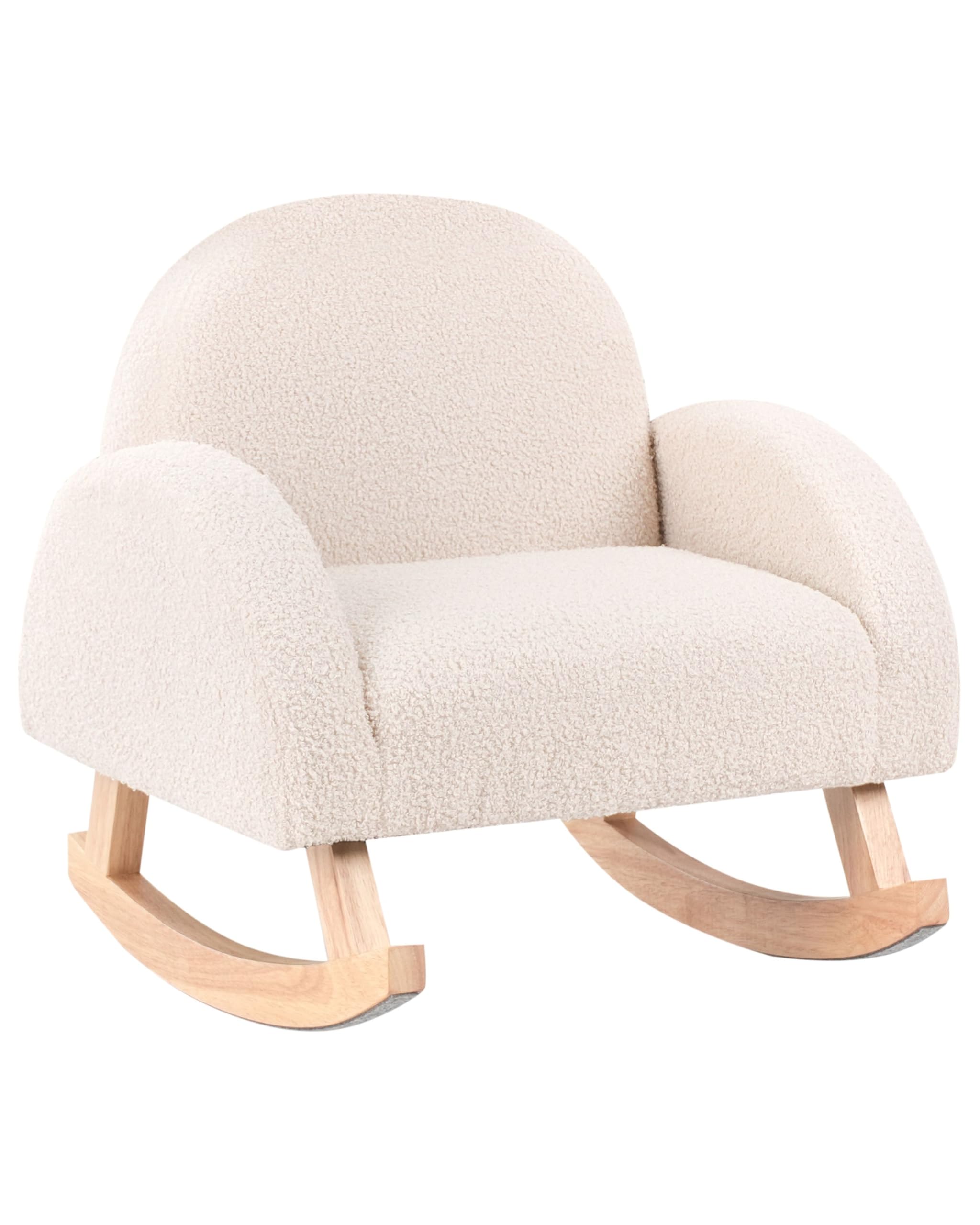 Fauteuil à Bascule pour Enfants en Bouclé Pieds en Bois Beige Clair Hug