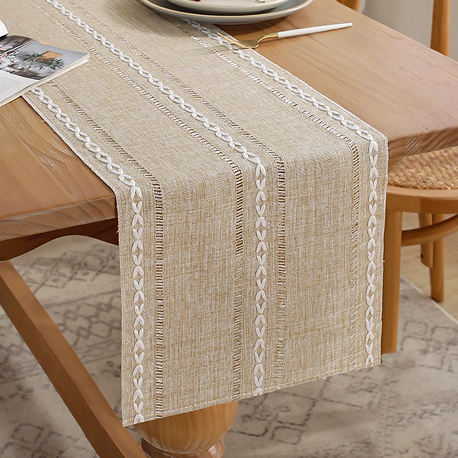 chemin de table macramé boho crème