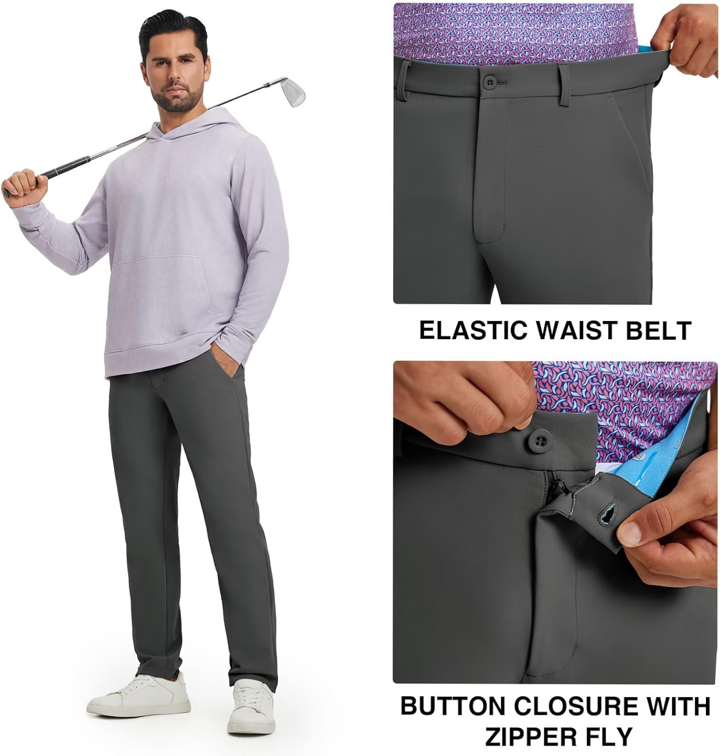 M MAELREG Men's Golf Pants Quick Dry Lightweight 30/32/34 Stretch Work Dress Casual Trousers with 4 Pockets Golf Pants Men - Image 3