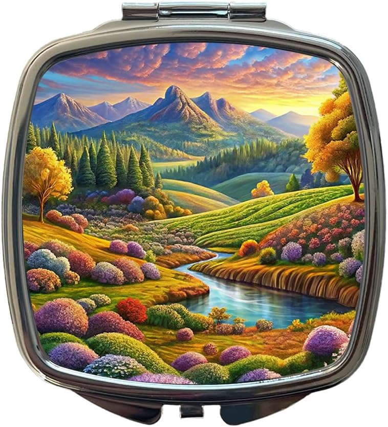 Beautiful Colorful Pastel Landscape Small Travel Purse Handbag Pocket Makeup Compact Mirror
