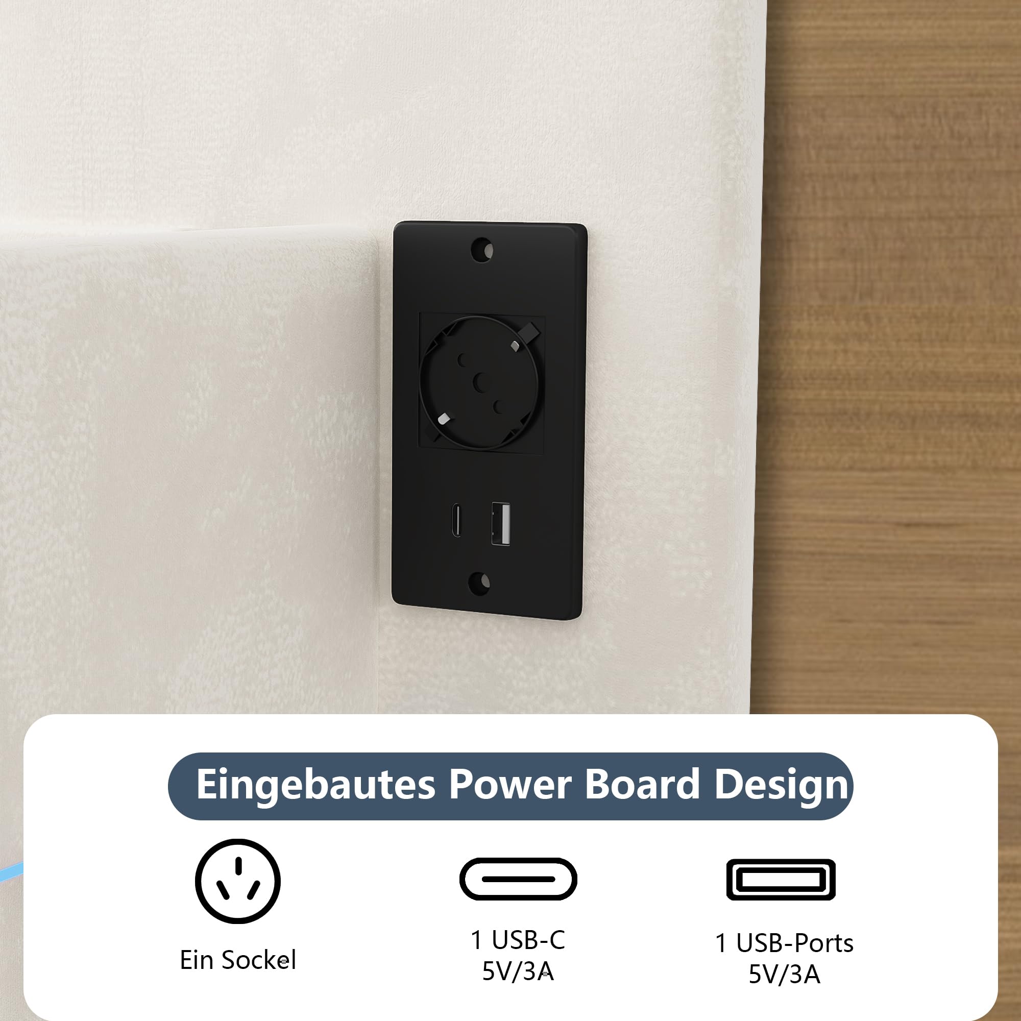 KeepGoon Cama suspendida, Cama Doble de 140 x 190 cm, Tablero de Madera Ajustable,Cama Matrimonio, Puerto USB de Carga Dual + LED, con somier, Cama tapizada, Terciopelo