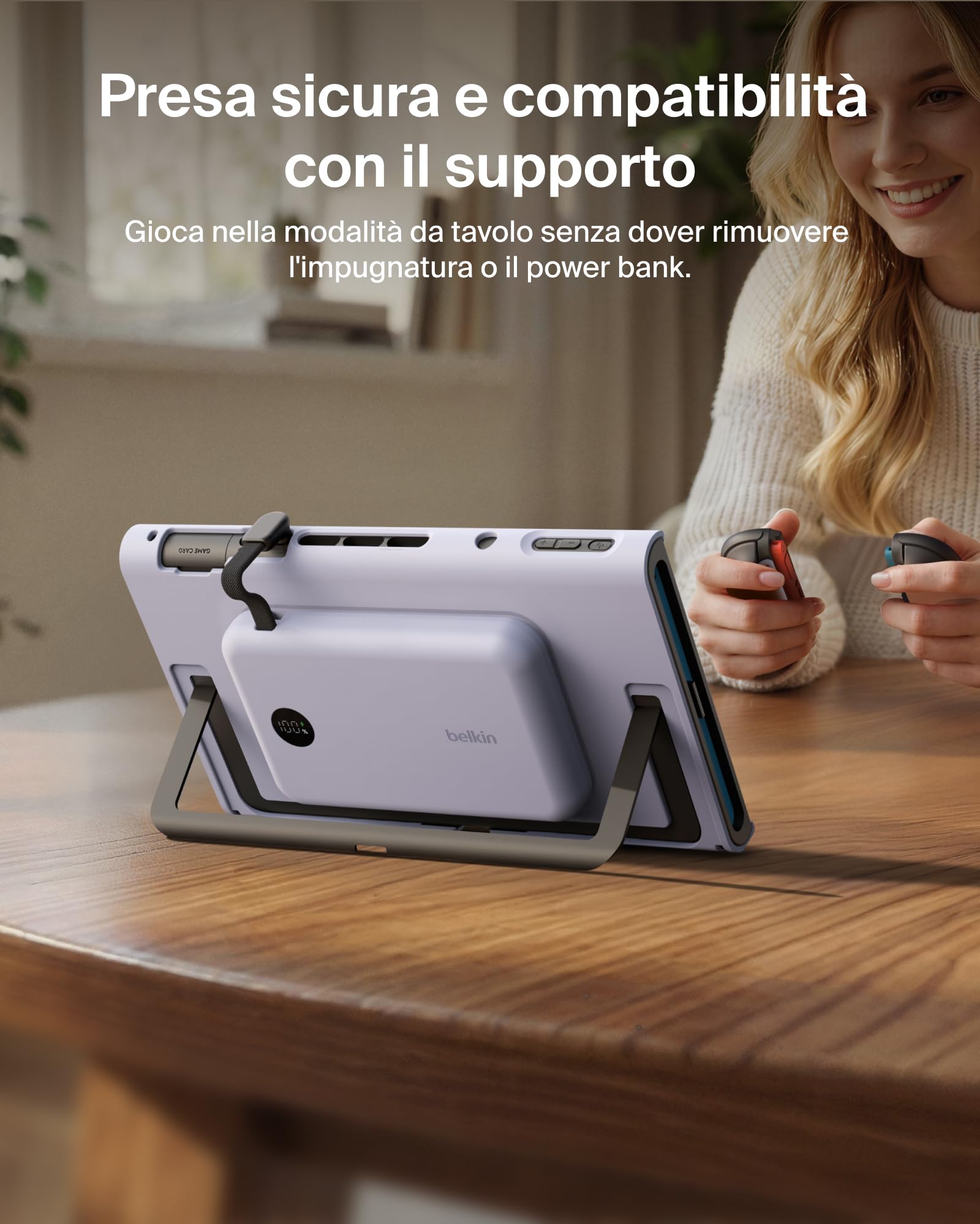 Belkin Gaming Impugnatura Ricarica Nintendo Switch 2, Power bank 10K, Viola | Caricatore Portatile 10000mAh, 30W, Caricatore Magnetico, Compatibilità Supporto, Maniglia Antiscivolo Ergonomica, Display