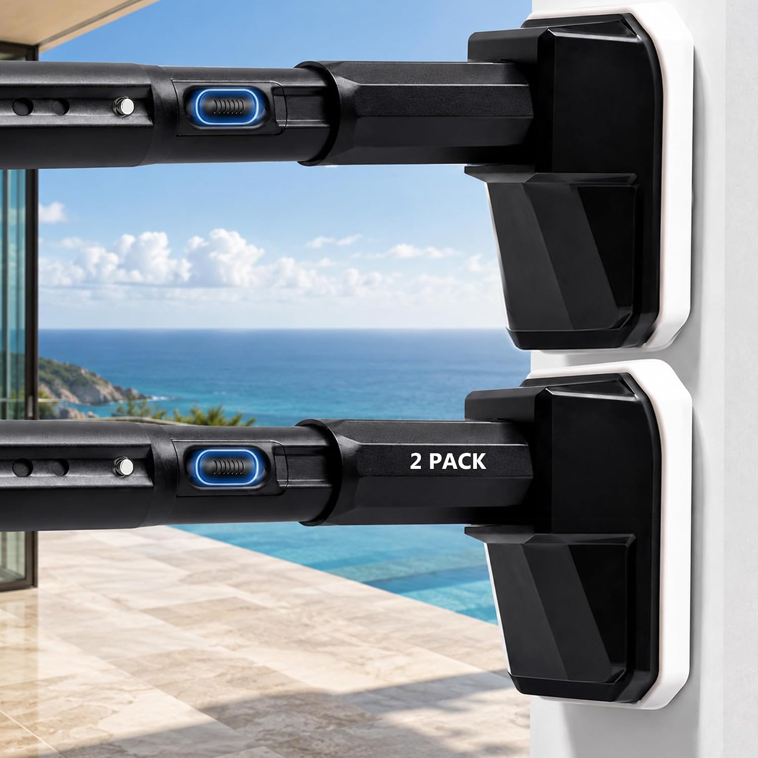 2 Pack Tension Shower Curtain Rod No Drilling, 41-126 Inch Heavy Duty One-Click Adjustable, 75 lb Rustproof Non-Slip for Bathroom Patio Window Room Divider, Black