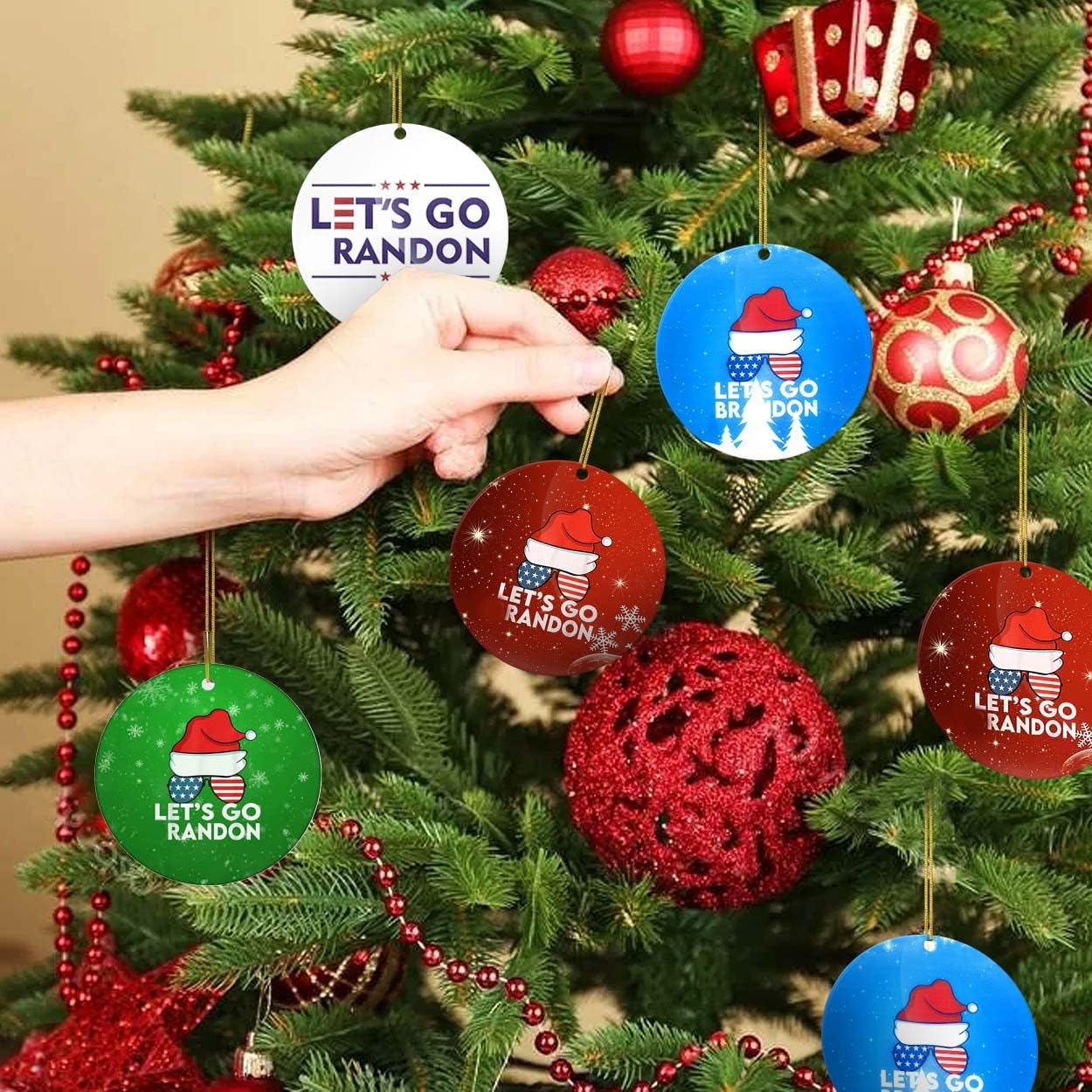 2Pack Lets GO Brandon Christmas Ornament, Lets GO Branson Ornaments, Funny Novelty Gift Xmas Tree Decorations Round Ornaments Hanging Ornaments(E)
