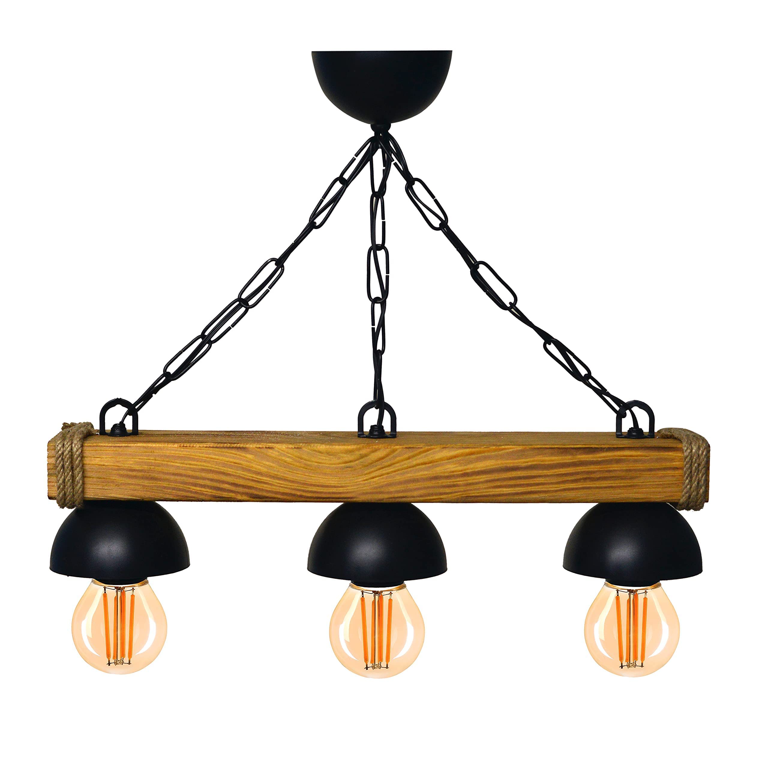 DECOLIFE Ceiling Lights - Wooden Chandelier - Ceiling Pendant Light - Retro Pendant Lamp Made of Steel and Wood - Light Shade - Kitchen Lights - Handmade Lighting Products - Living Room lamp