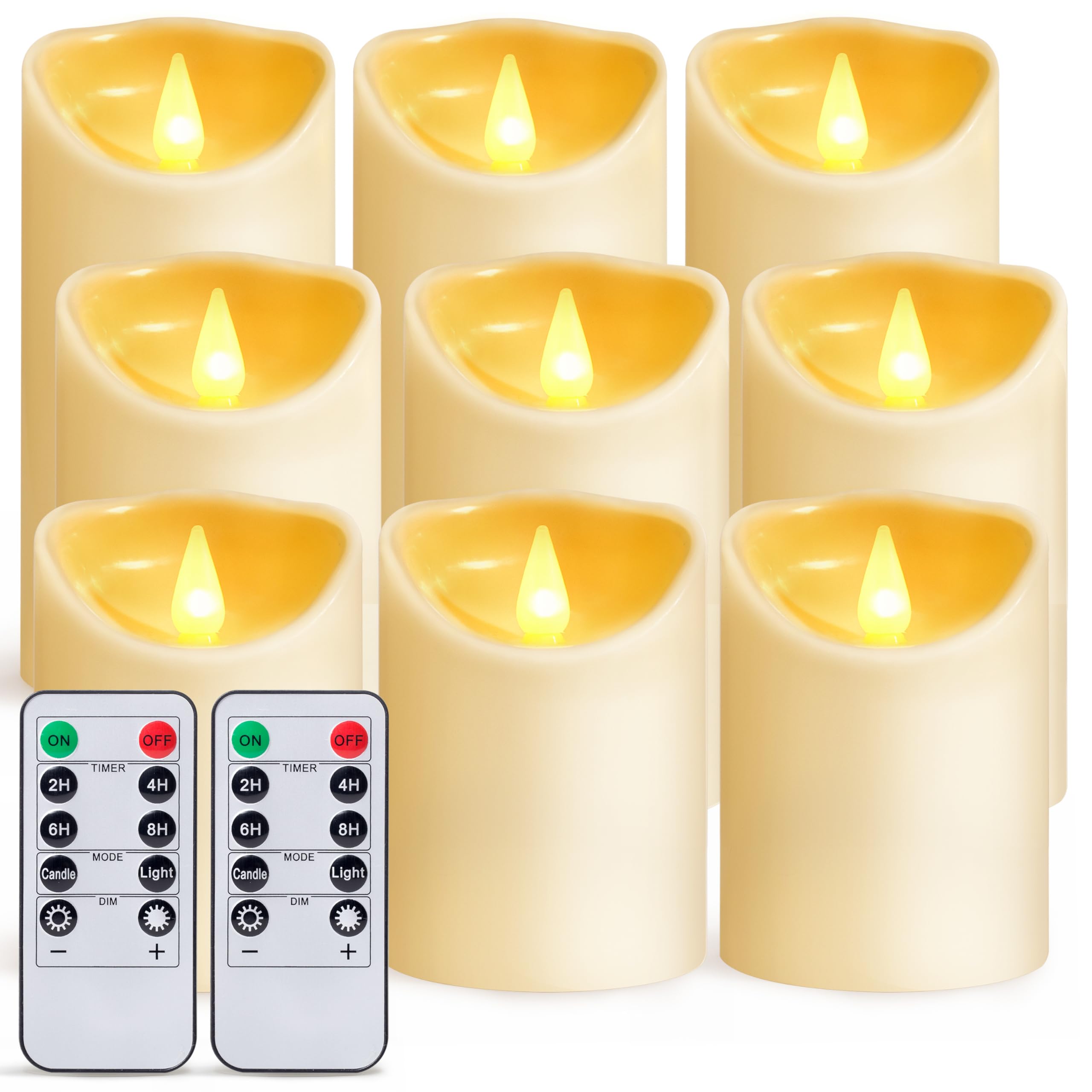 LED Candles Flameless Battery Operated- D3" H4" 5" 6" set of 9 Electric Candle with Remote and Timer Plastic Pillar Electronic Flickering Light for Wedding Party Birthday Christmas Ivory