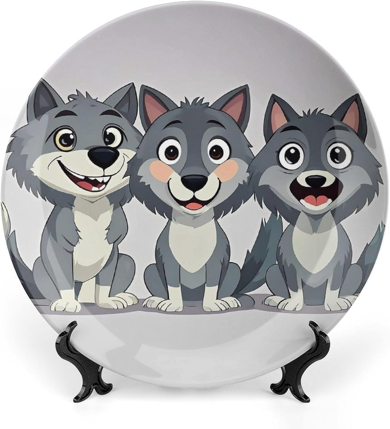 Wolfs Decorative Ceramic Plate Round Porcelain Plate Decor Personalized Bone China Decorative Plates Ceramic Ornaments Dessert Plates with Display Stand 8inch