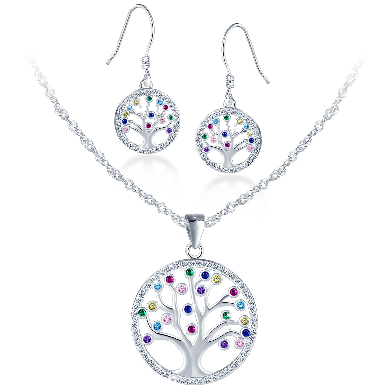 Pendientes de árbol de la vida con collar y circonitas para mujer 8