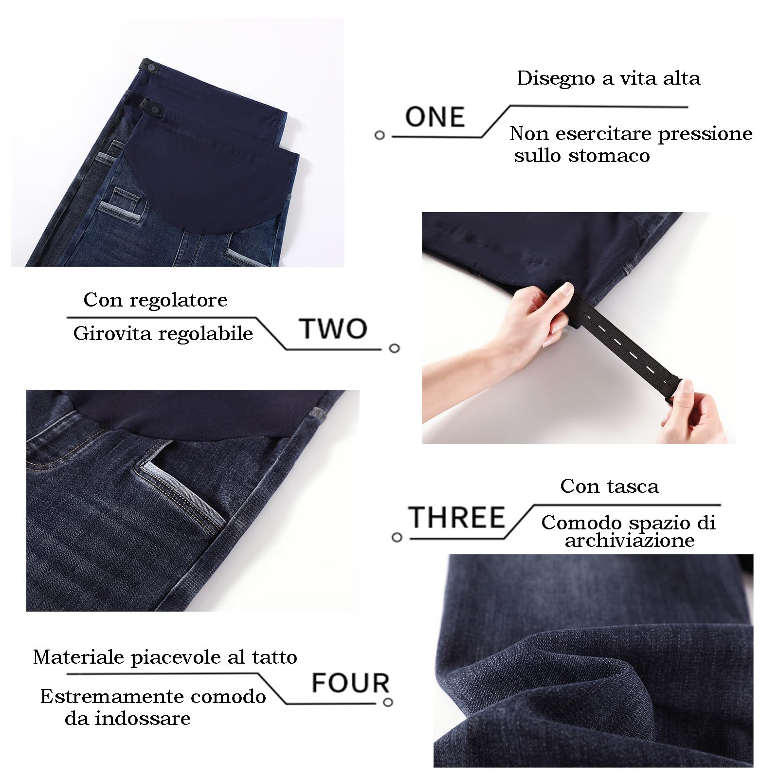 Jean de maternité à jambe droite avec ceinture réglable - Pantalon 3/4 stylisé et pratique, idéal pour les femmes de petite taille (taille courte)