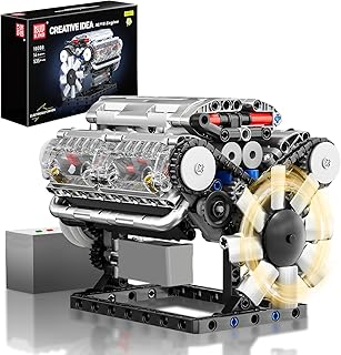 Mould King 10088 Technique V8 Moteur Kit de Construction de Briques Modèle de Moteur Briques de Serrage Moteur à Essence Kit Modèle Fonctionnel Transparent pour Les Fans de Moteurs (535 pièces)