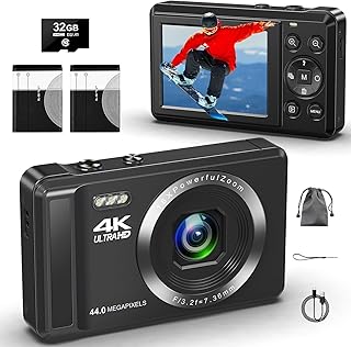 Digital Camera 4K UHD - 44MP - Autofocus Point and Shoot Digital Cameras 2.4'' Compact Digital Camera 16X Digital Zoom - V...