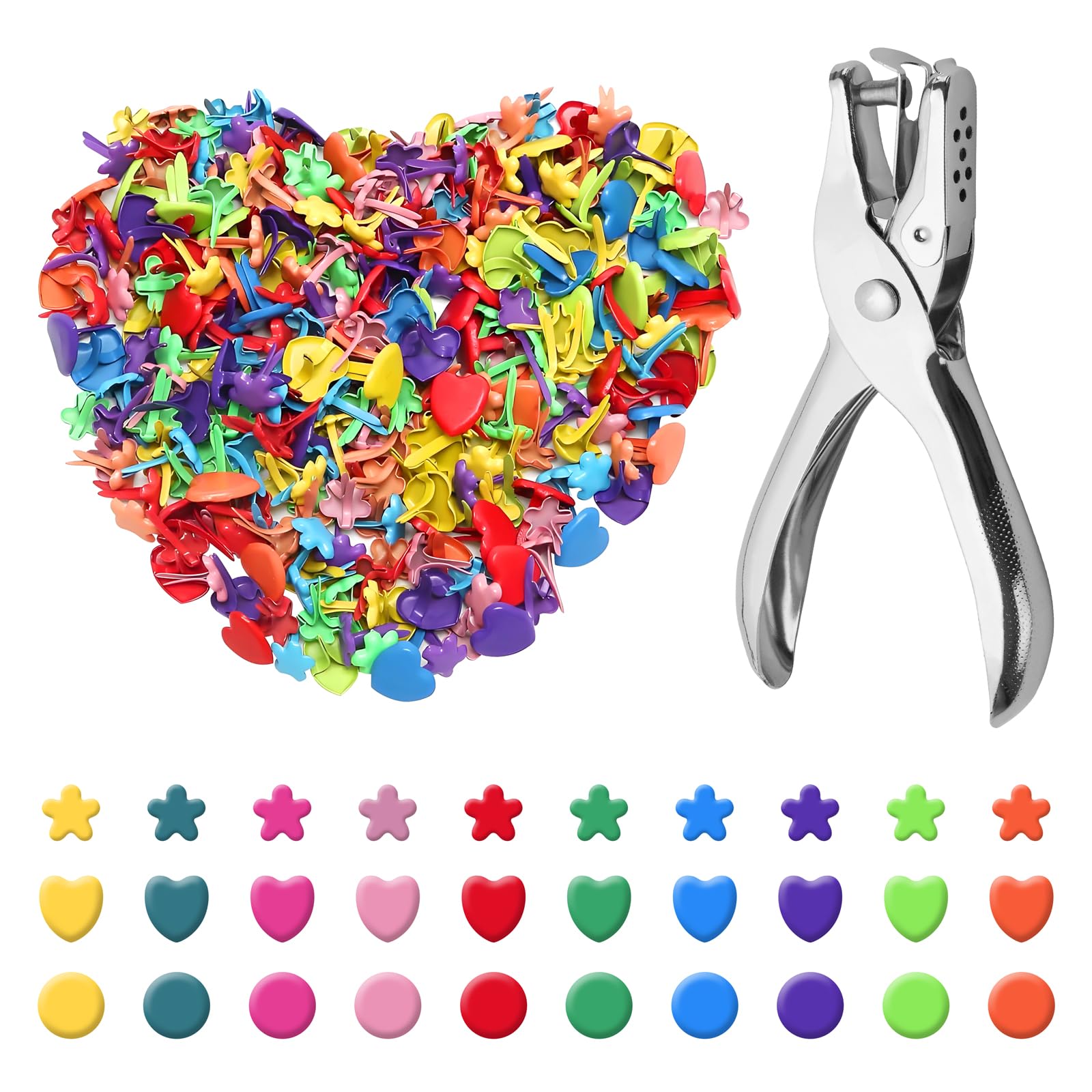 Colored Split Pins and Paper Fasteners Set - 301 Pcs Metal Craft Fasteners, 300 Split Pins Plus Equipped with 3mm Hole Puncher, Paper Fasteners for DIY Crafts Projects Scrapbooking Office