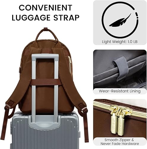 Miniatura 6 de LOVEVOOK Mochila para laptop para mujer, mochila de trabajo de moda con puerto USB, mochilas impermeables para el trabajo., Marrón -beige, Moda