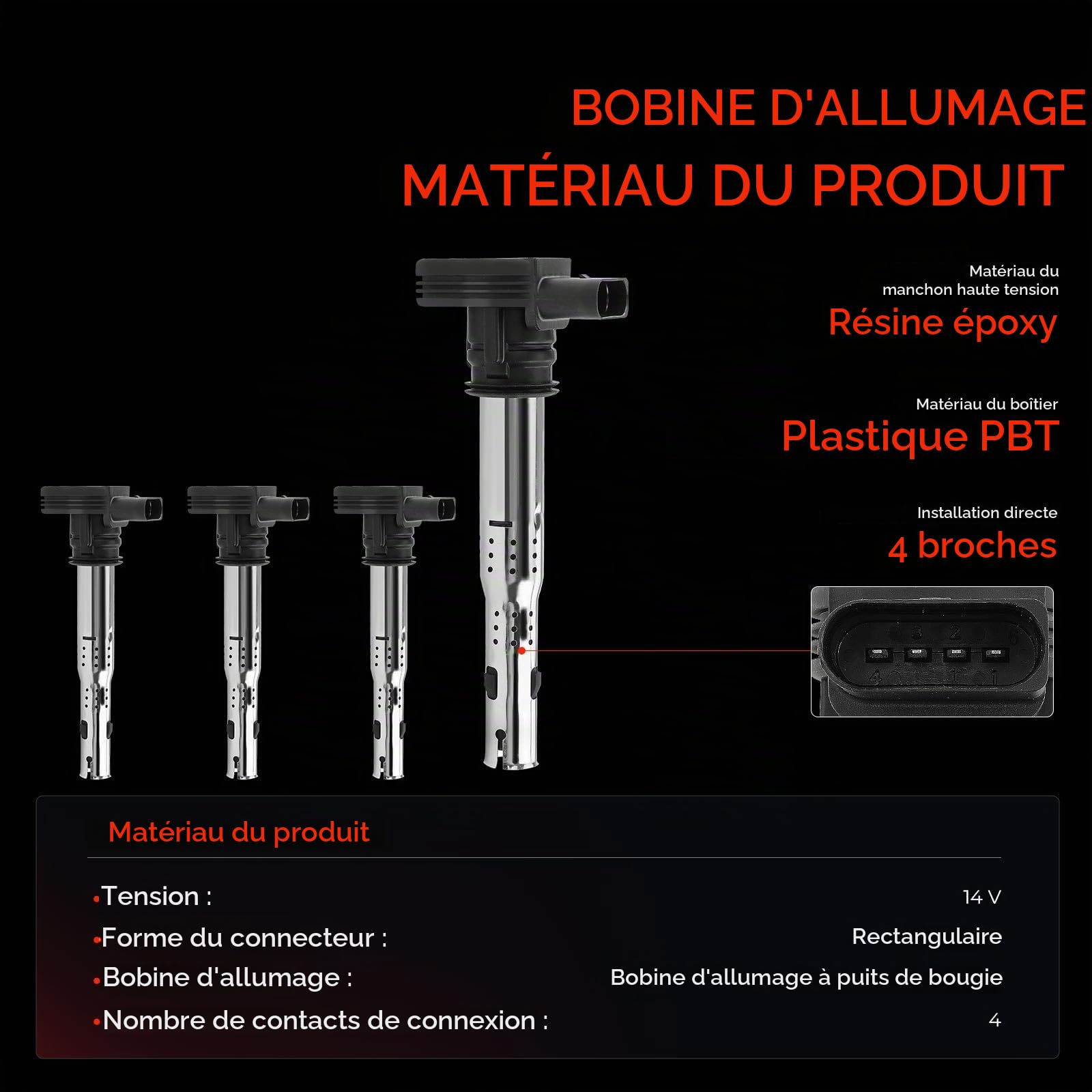 Frankberg 4 bobines d'allumage + 1 bougie d'allumage