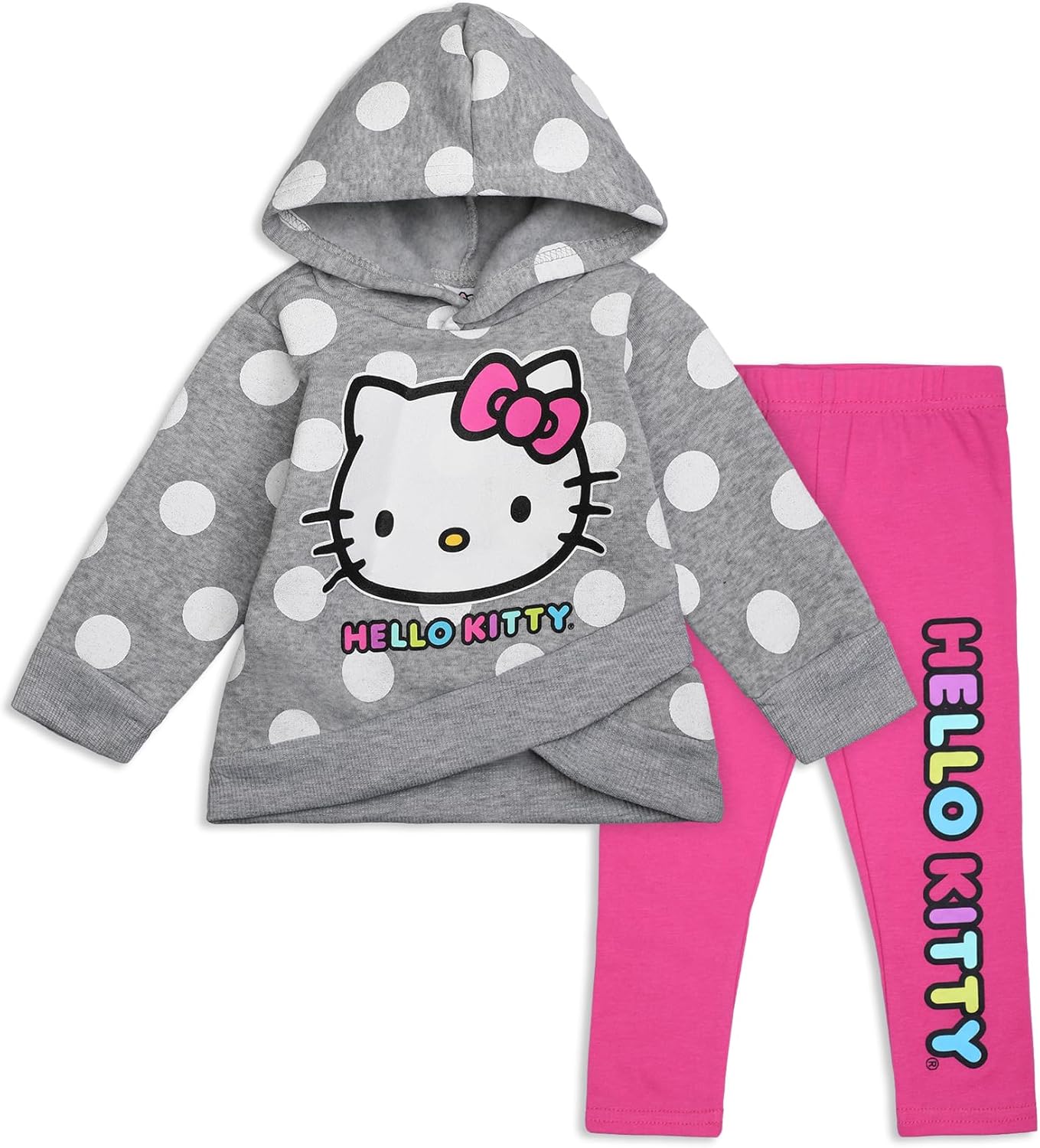 Hello Kitty Conjunto de 2 piezas con capucha y leggings para niñas, para bebés, niños pequeños, niñas pequeñas y grandes, color grisrosa