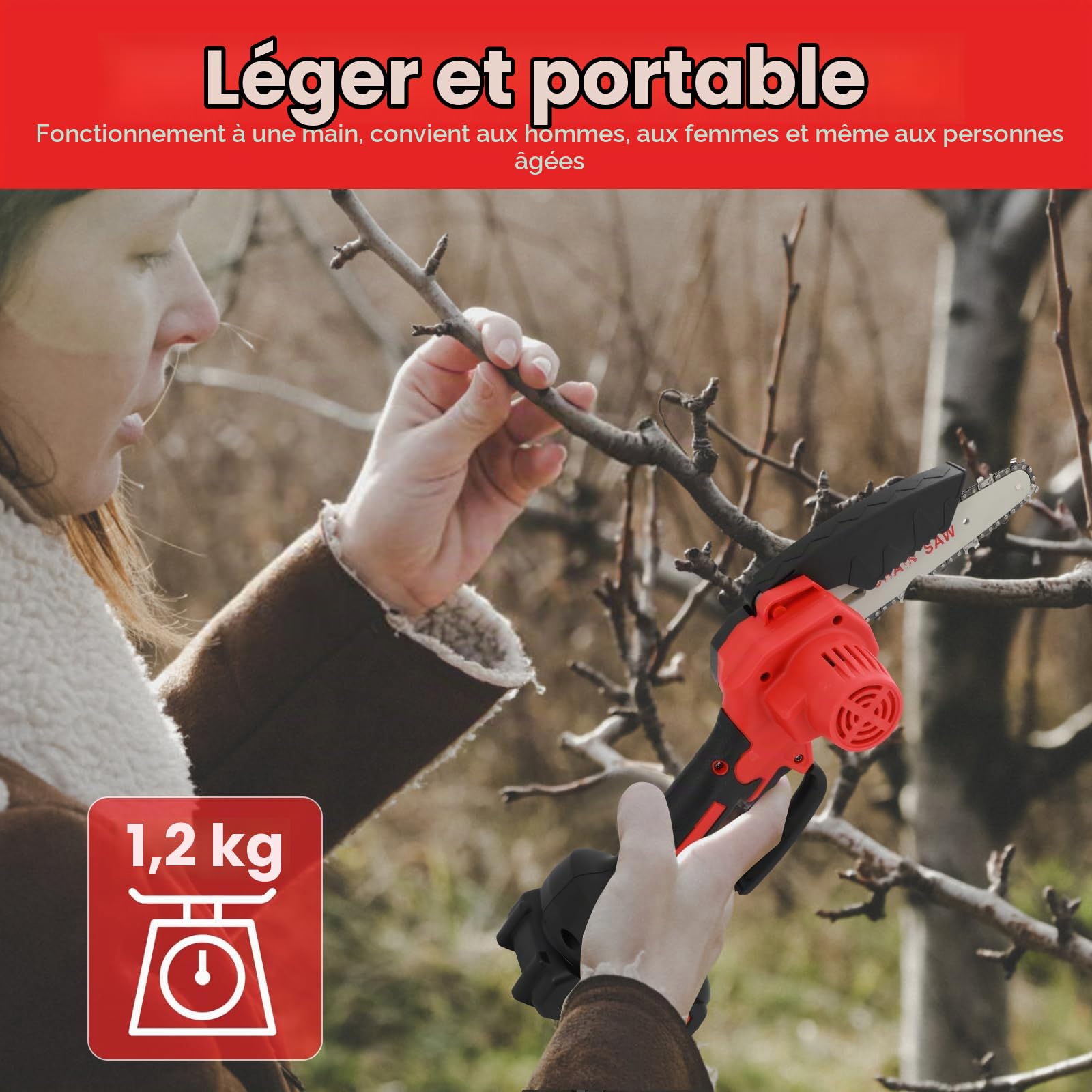 Mini Tronçonneuse 6 Pouces 24V – 2 Batteries & 2 Chaînes Incluses | Moteur Cuivre 550W, Coupe 15 cm en 6s. 2 Batteries 4000mAh pour 90 min D’autonomie.Idéale pour Jardin, élagage et Camping.