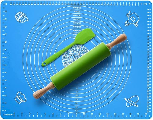 Rodillo antiadherente y alfombrilla de silicona extra grande para hornear de 25 x 18 pulgadas, espátula de silicona gratis, juego de rodillos de