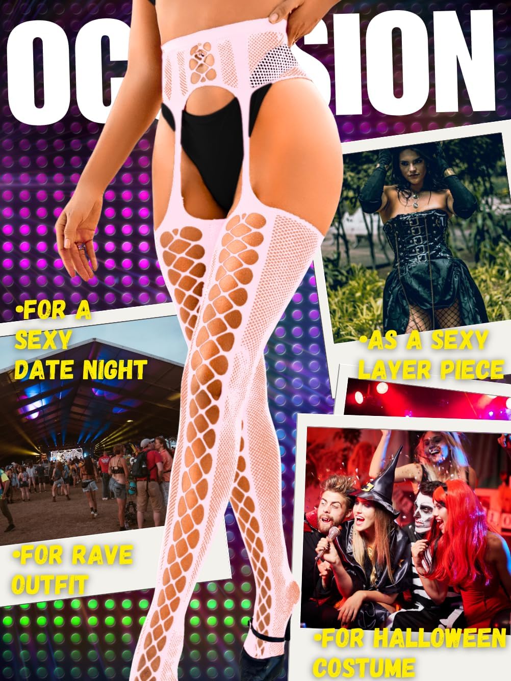 Women Sexy Fishnet Tights, Suspender Pantyhose With Garter Belt, Stockings Lingerie Outfit Going Out Party Club Rave - Image 5