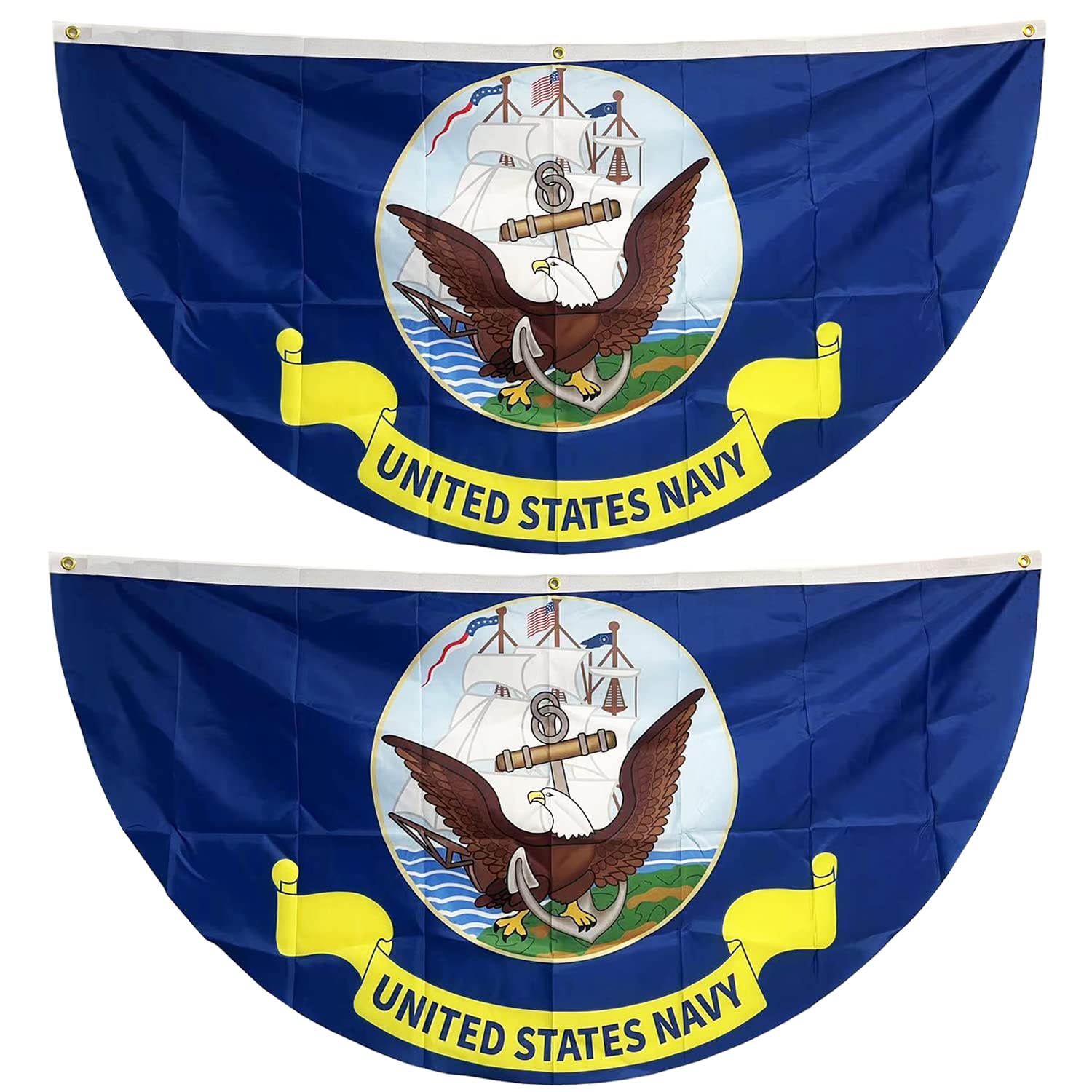 2Pcs US Navy Fan Flag Bunting 3 x 6 Ft,US Military Navy Fan Flag Banner For Memorial Day Independence Day Veterans Day US Navy Theme Parades,Celebration and Home Party Decor