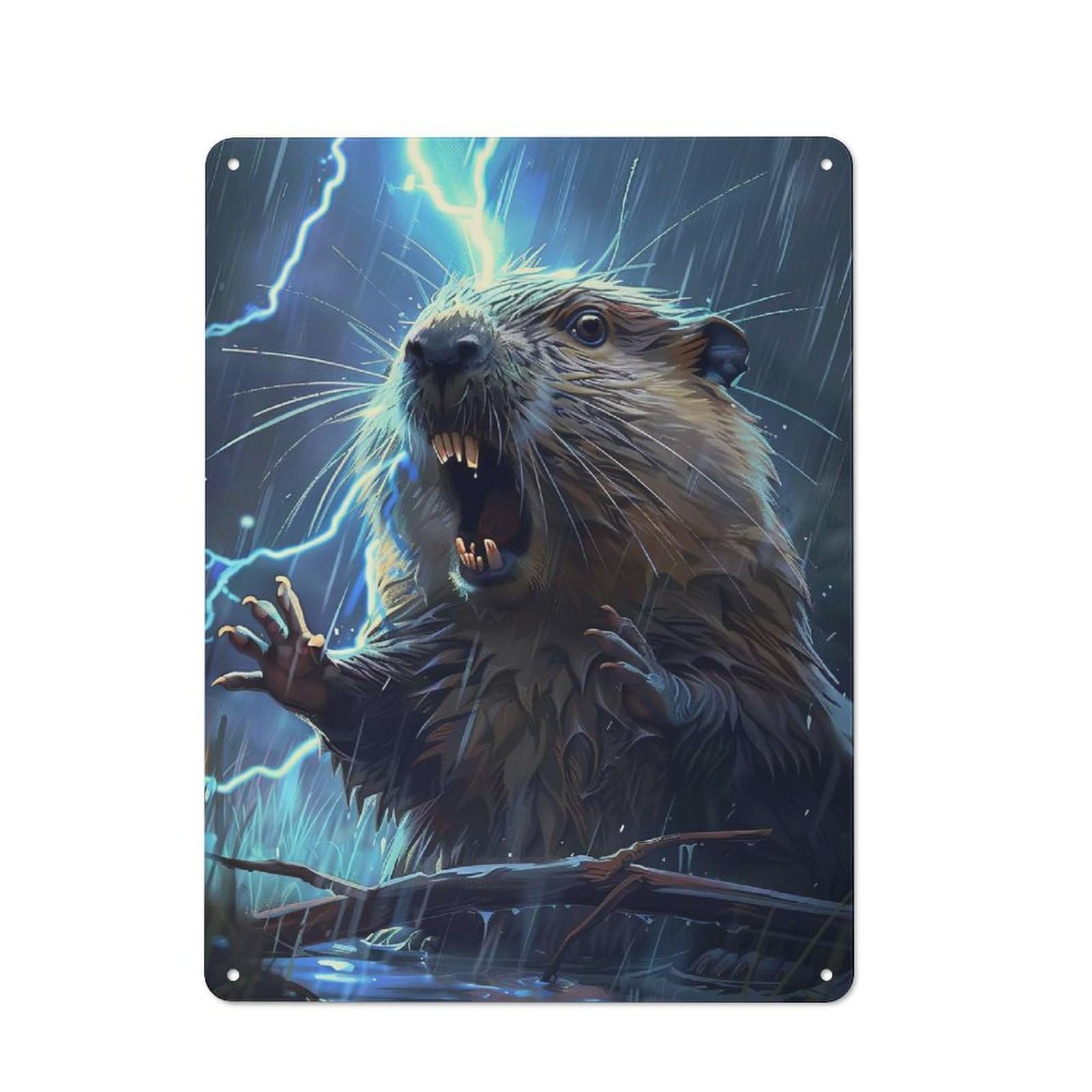 Beaver Lightning Country Metal Wall Decor 40x30cm, Decorative Tin Sign for Farmhouse Kitchen, Pantry Or Dining Area
