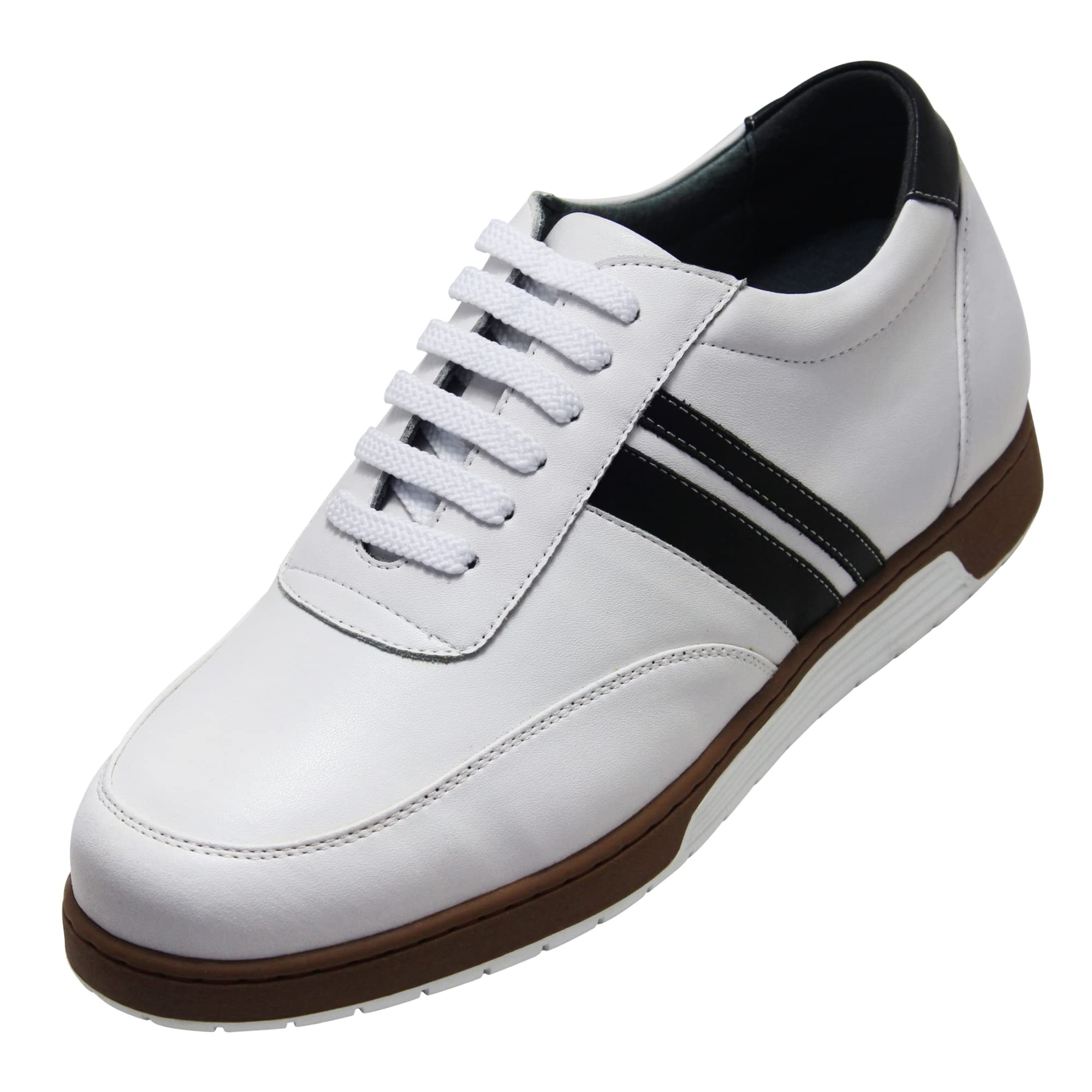 CALTO Men's Invisible Height Increasing Elevator Shoes - White Leather Lace-up Lightweight Clasic Casual Sneakers - 2.8 Inches Taller - Y2821 - Size 9 D(M) US