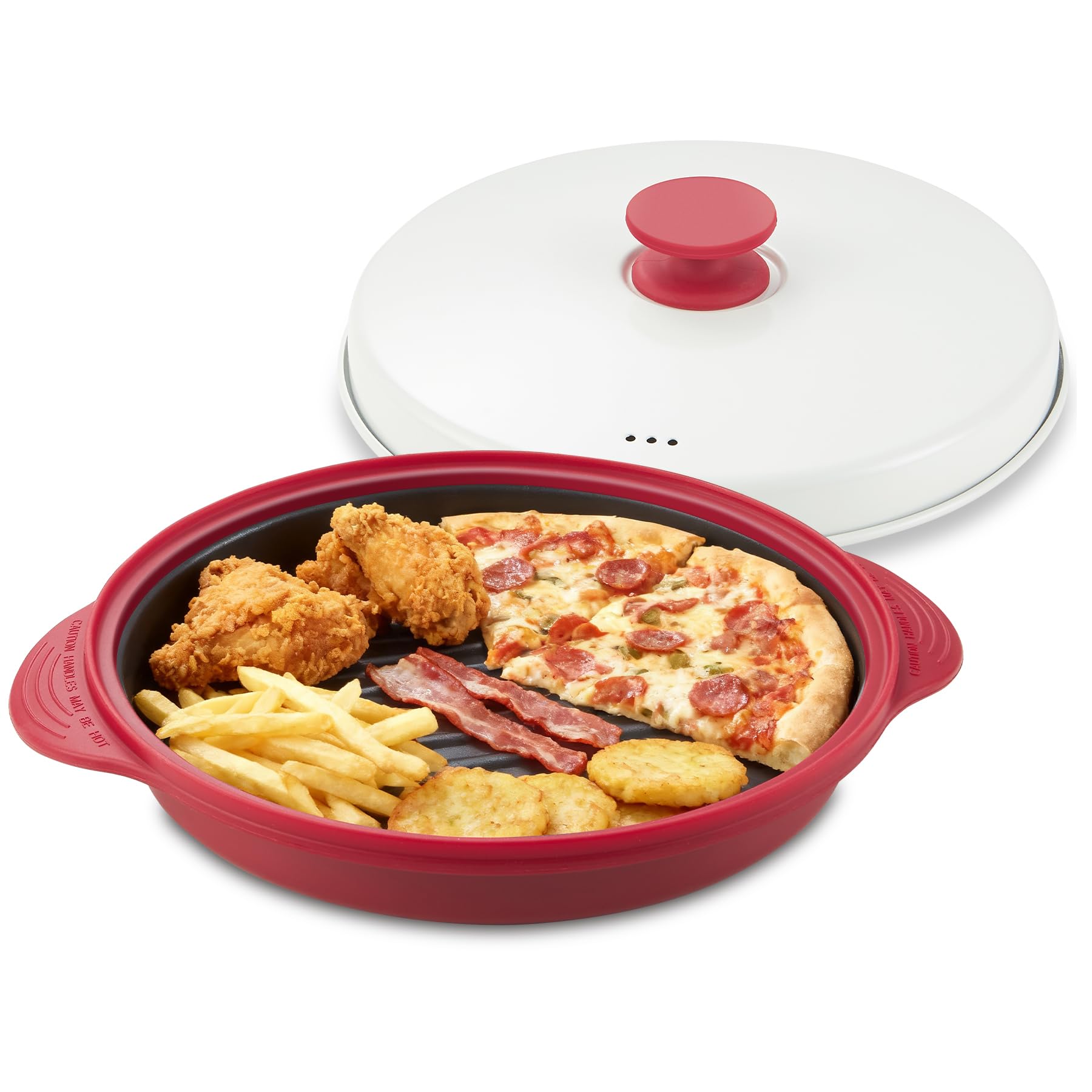 Photo 1 of Mico Dingker Microwave Grill Pan with Lid – Multi-Use Griddle & Crisper Tray for Browning, Grilling, and Crisping Meat, Sandwiches & Vegetables – Microwave Safe Cookware for Fast, Even Cooking