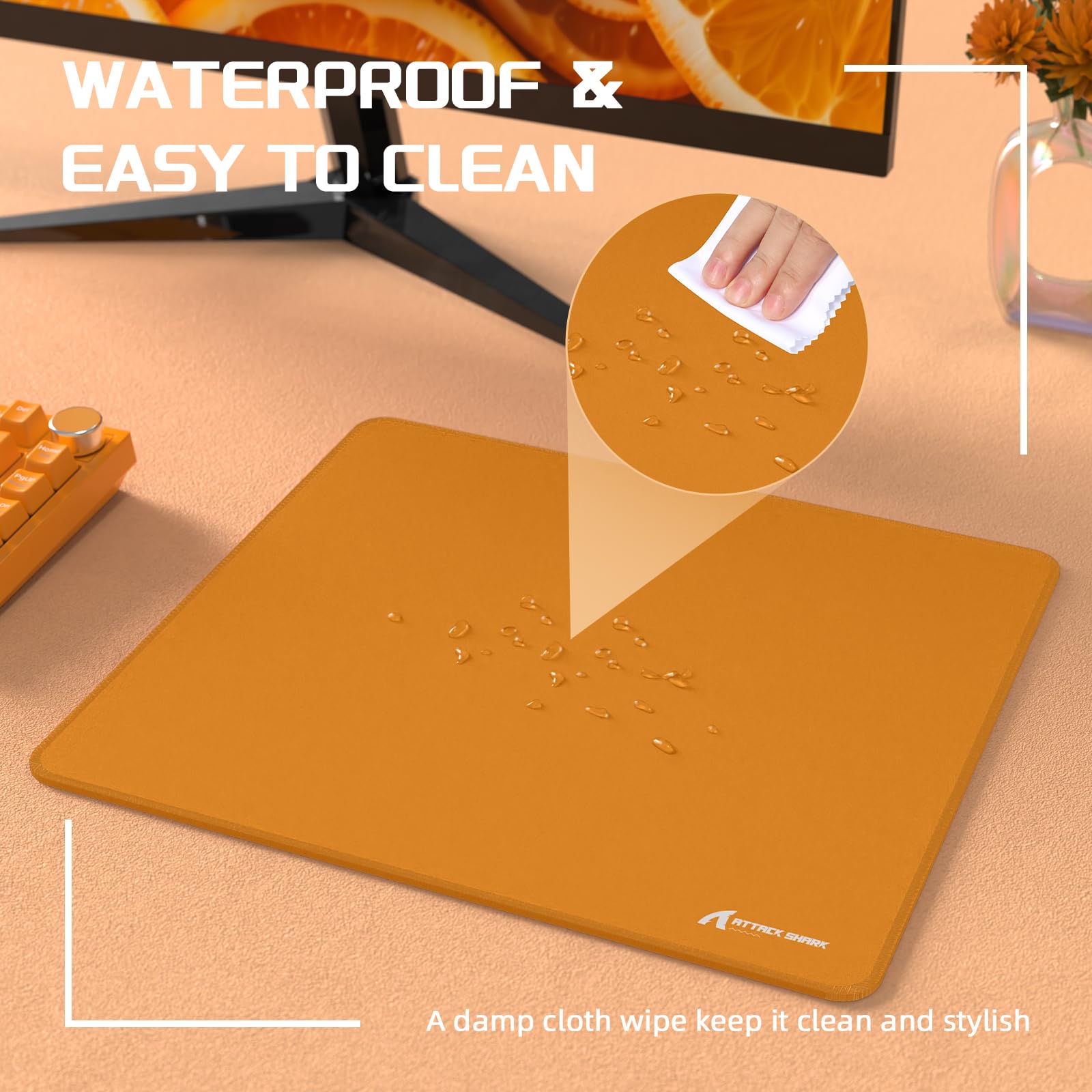 LexonElec x ATTACK SHARK Tappetino Per Mouse Da Gioco Medio, 17,32*15,75*0,078 Pollici, Base In Gomma Antiscivolo, Ottimizzato Per Sensori Da Gioco, Tappetino Per Mouse Impermeabile Per e-Sport-Orange