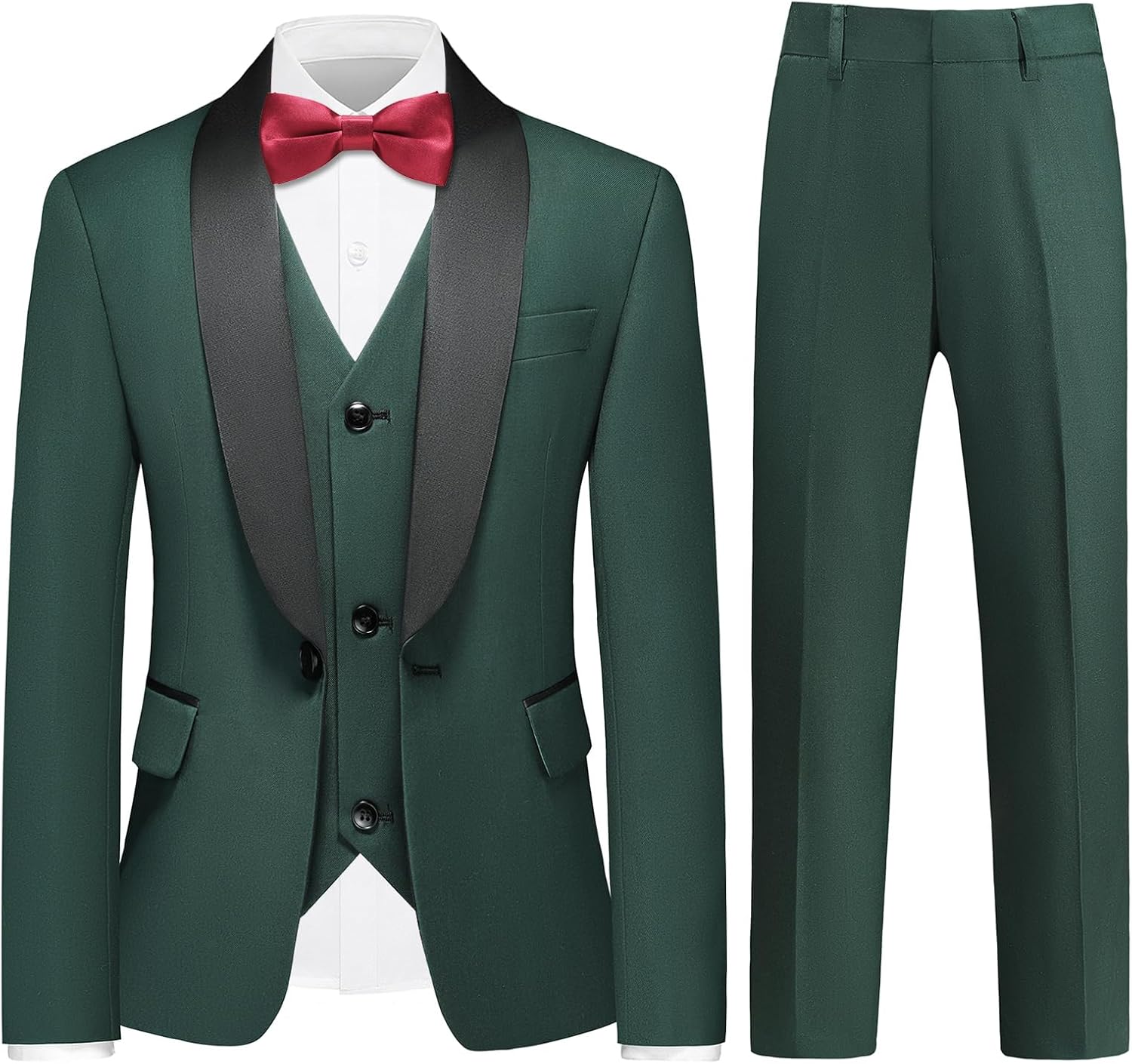 Boys Suit Tuxedo Set Blazer Vest Pants Shirt with Bow Tie for Kids Wedding Size 4-16 Shawl Lapel Formal Outfit