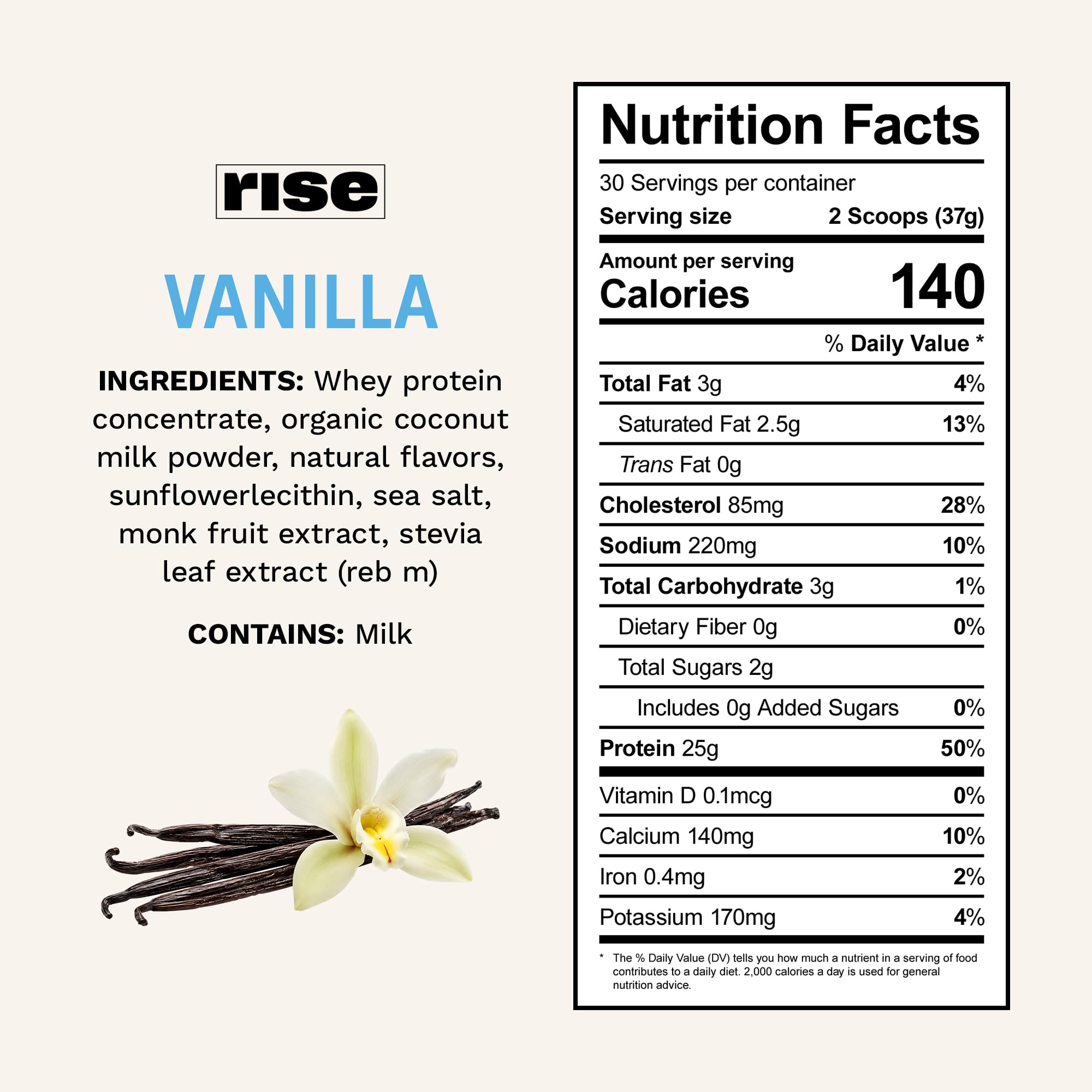 Rise Grass-Fed Whey Protein Powder - Vanilla | 25g Protein No Artificial Flavors, Colors, or Preservatives - Sugar Free, Gluten-Free, Soy Free (2.5 lbs) — Amazon image 2