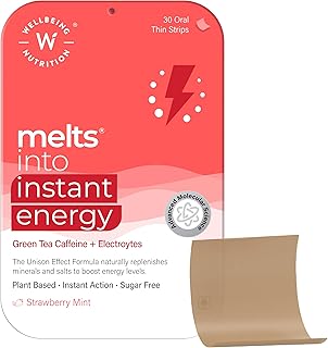 Melts Instant Energy, 100% Plant Based Green Tea Caffeine, Essential Electrolytes and Vitamins for Endurance, Sports Hydration, Pre Workout Energy Boost, 30 Oral Strips