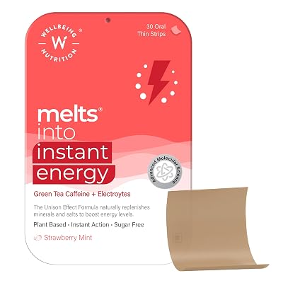 Wellbeing Nutrition Melts Instant Energy, 100% Plant Based Green Tea Caffeine, Essential Electrolytes and Vitamins for E