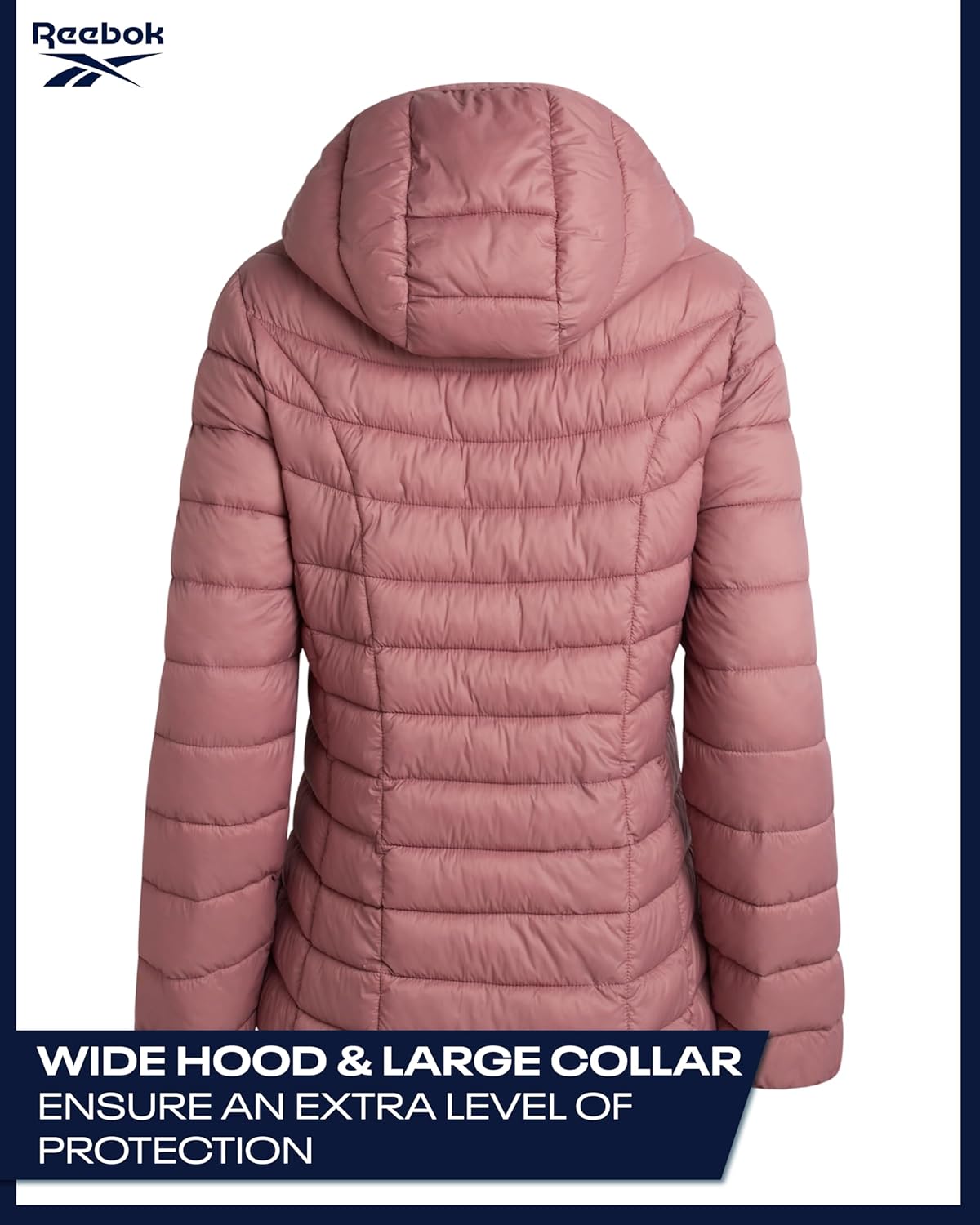 Reebok Womens Puffer Jacket - Lightweight Quilted Snow Glacier Shield Zip Up Bubble Winter Coat for Women with Hood & Pockets - Image 7
