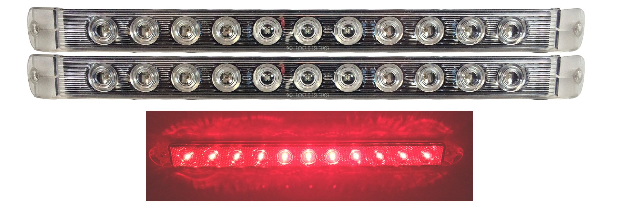 LONG HAUL 17" 2 Slim Clear/Red Stop Tail Lights | Trailer, Truck, RV