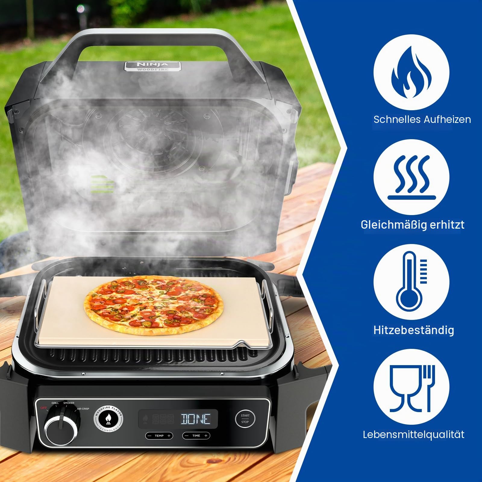 SafBbcue Pizzastein mit Gestell für Ninja Woodfire Grill XL Zubehör OG800 OG900 Serie, Woodfire Pizzaofen-Rechteck Backstein für Ninja OG951 OG850 OG952