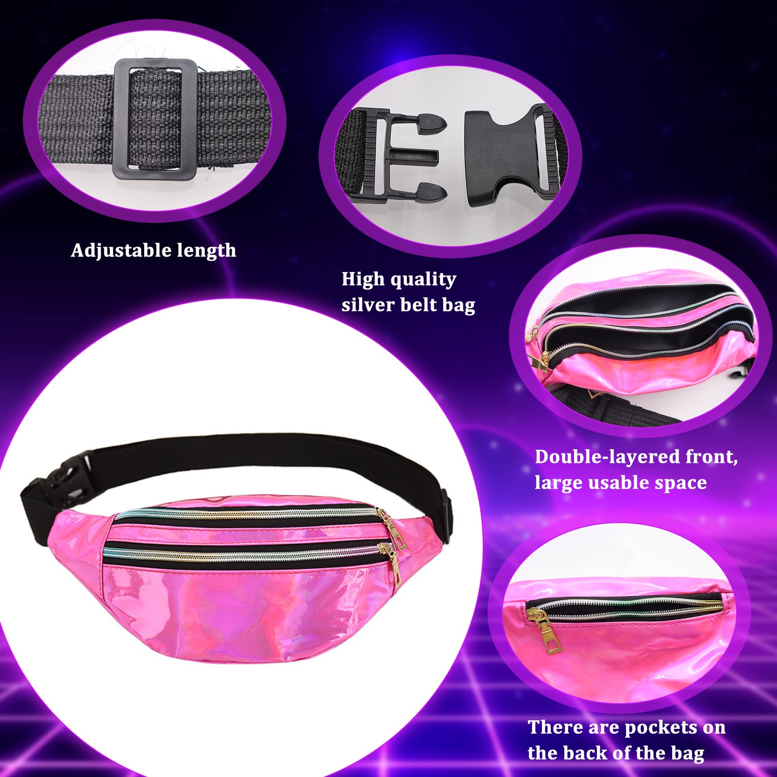 CONNECTION 80s Fancy Dress for Women Girls 7Pcs Ladies 80s Accessories 80s 90s Outfits for Women with Neon Headband Sunglasses Wristbands Sock Bum Bag for Retro Theme Hen Do Party Carnival (Rose Red) - Image 3
