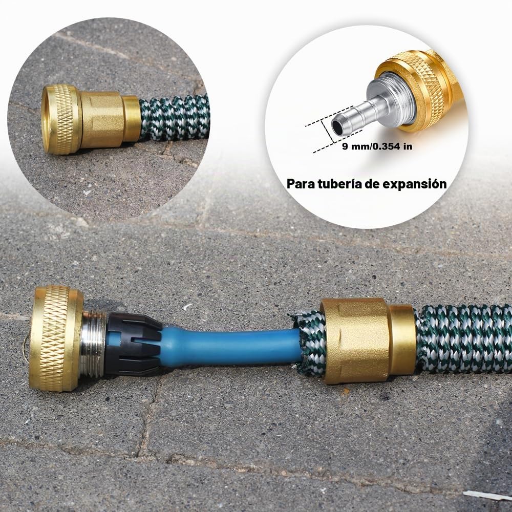 Adaptador telescópico de extremo de manguera de jardín con válvula de apagado, kit de accesorios de extremo de manguera retráctil de jardín, adecuado para reparación de mangueras telescópicas