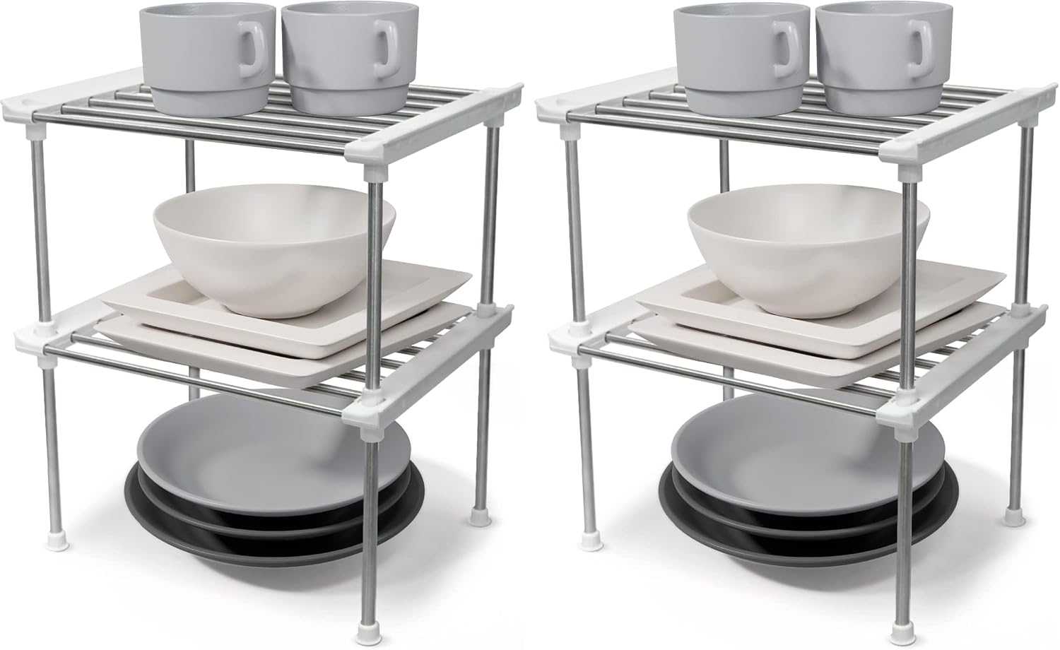 carrotez Cabinet Organizer Shelf, Set of 2 Stackable Kitchen Counter Shelves, Kitchen Cabinet Organizers and Storage, Pantry Storage Shelf Organizer, 9.8 x 7.8 x 6.1 - White (Pack of 2)
