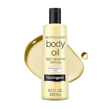 Neutrogena Body Oil Light Sesame Formula, Fragrance-Free, Nourishing Moisturizer, Before and After Shower Application for Smooth, Radiant Looking Skin, Lightweight and Non-Greasy Feel, 8.5 fl oz