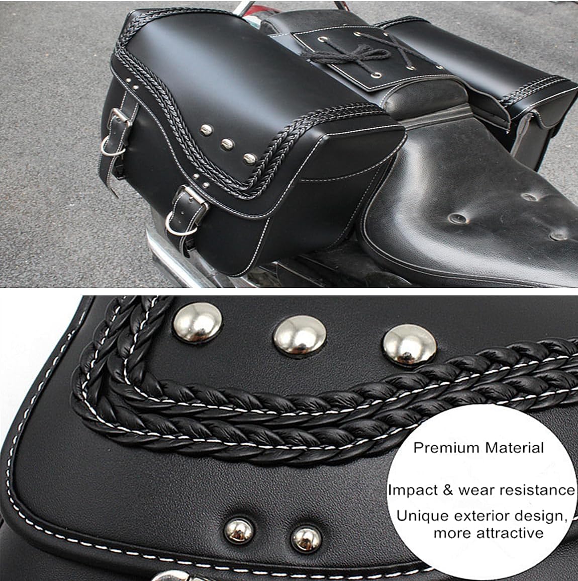 UNISTRENGH Waterproof Bike Pannier Bag PU Electric Bicycle Accessories Bag Motorcycle Tank Rear Seat Side Bag Multi-function Hanging Bag (86# Black)