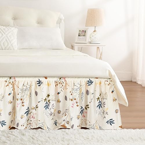 Vista 70 de Falda de cama RIMELA tamaño Queen color verde bebé con caída de 15 pulgadas, falda elástica envolvente, volante que protege contra el polvo