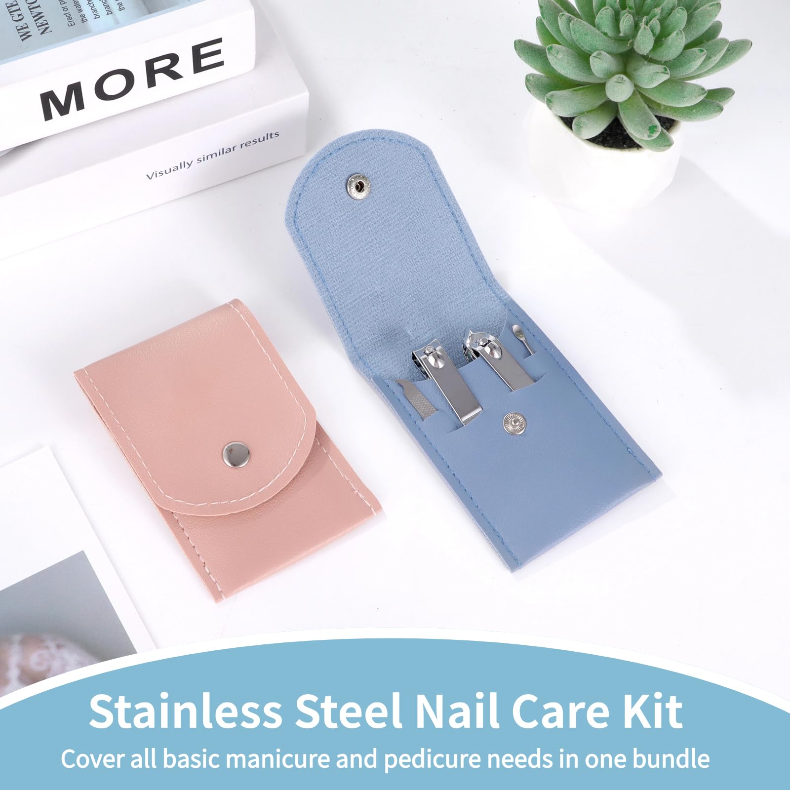 Juego de 30 cortaúñas, kit de manicura 4 en 1 a granel, kit de cuidado de uñas de acero inoxidable con funda plegable de piel sintética, esencial portátil de manicura de viaje para el hogar, salón y