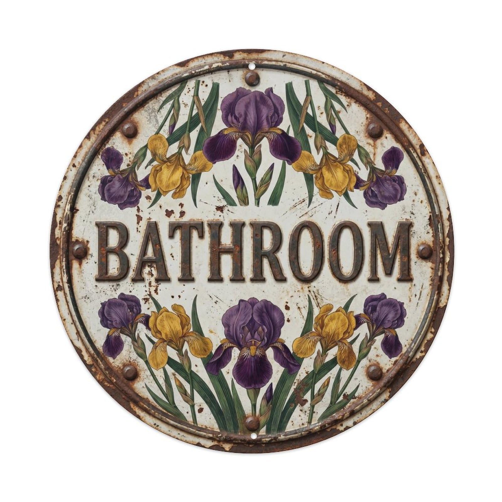 Iris Bathroom Botanical Floral Room Label Metal Tin Sign