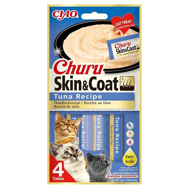 INABA Churu Skin&Coat para Gatos - Snack Cremoso para el Cuidado de la Piel y el Pelaje