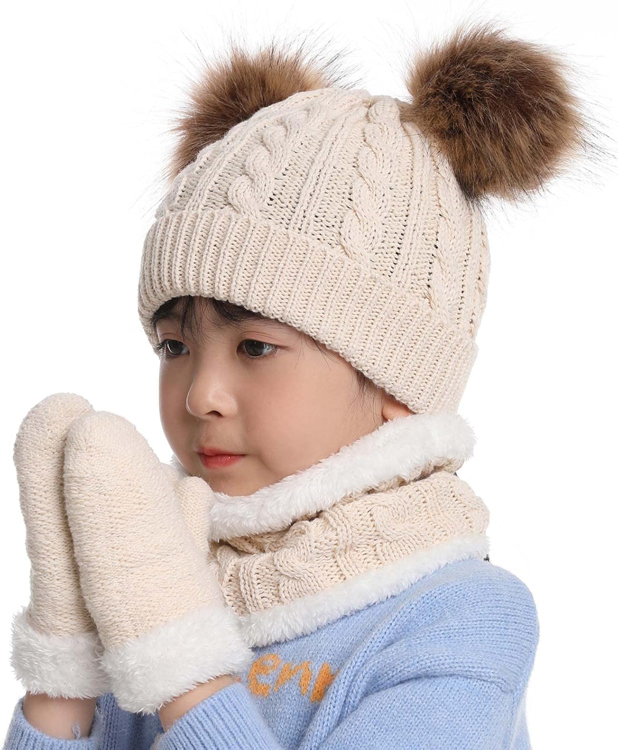 Duoyeree Baby Winter Hat Scarf Glove Beanie Set Girls Boys Pom Pom Knitted Beanie Mitten Scarves for Toddler 0-3T - Image 2