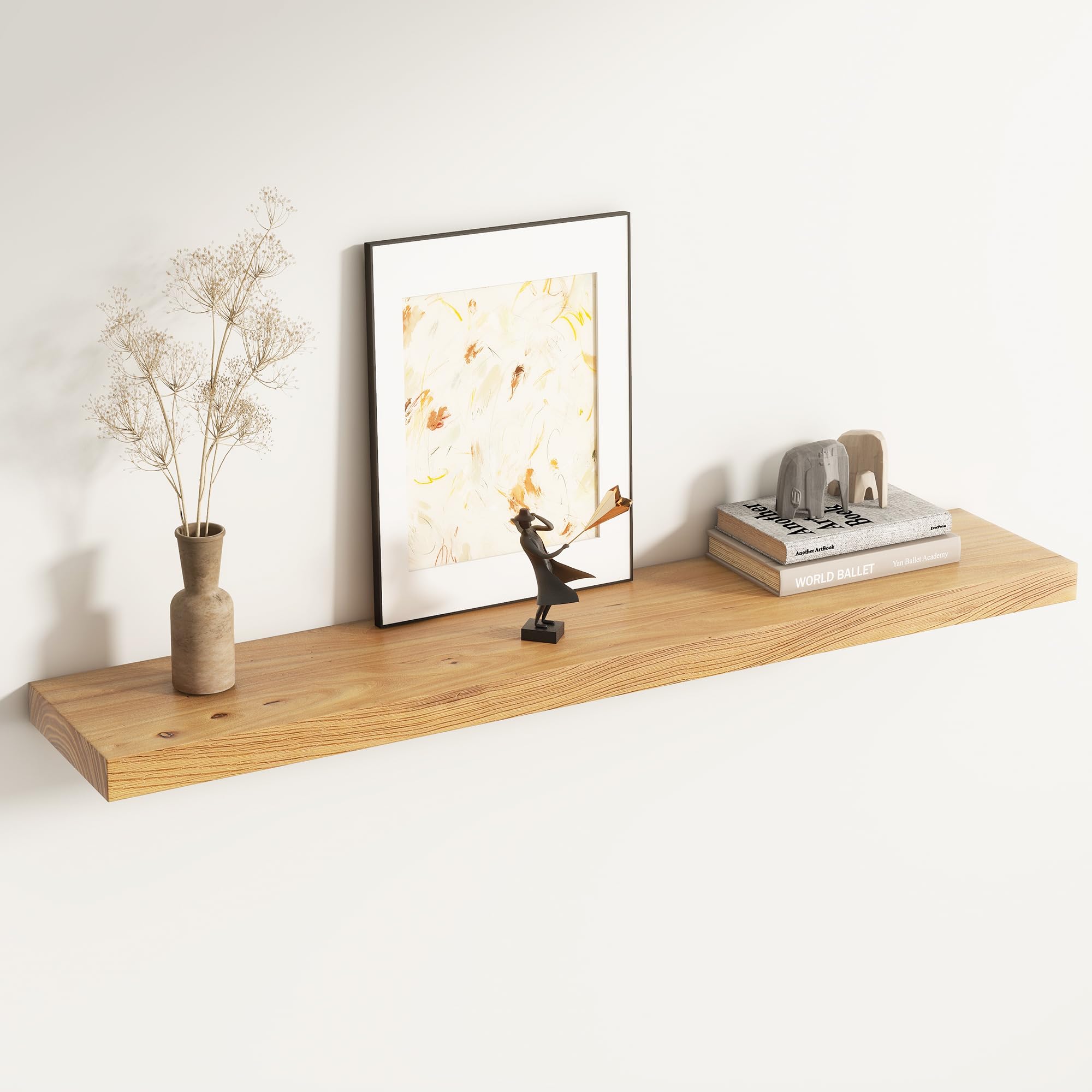 Solid Wood Floating Shelf 120 cm, Flat Edge, Natural Unique, Elm, 1pcs — image 1