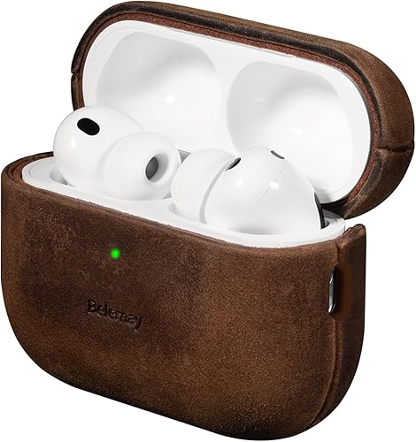 Belemay Funda de cuero artesanal Crazy Horse para AirPods Pro de 3ª generación (2025), estética vintage, efecto bicolor, pátina única, compatible