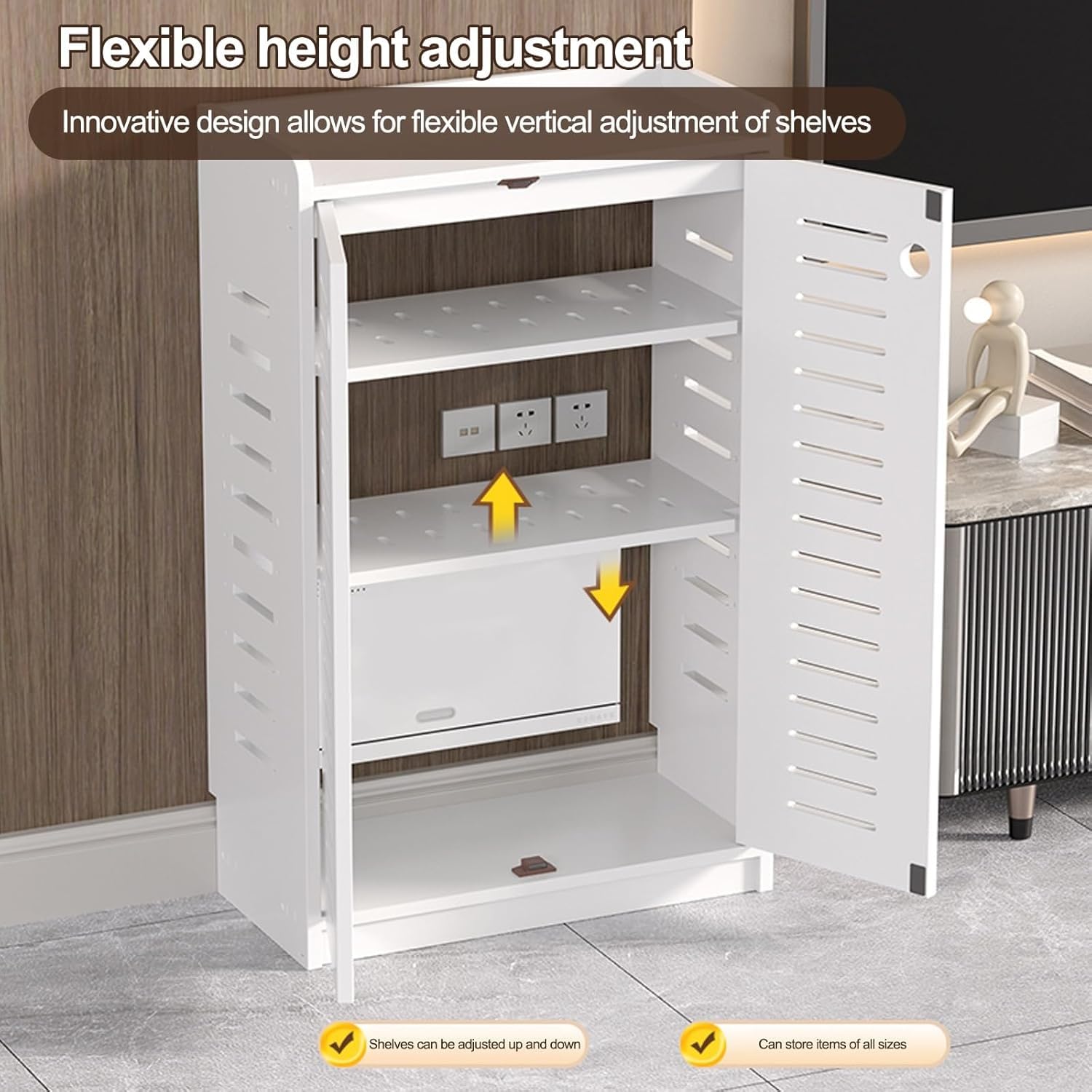 Mobile Porta Router Wifi, Mobile Multimediale Con Vano Nascosto E Sistema Di Gestione Dei Cavi, Scaffale Da Terra Per Modem Per Casa E Ufficio,White 2,50x25x60cm