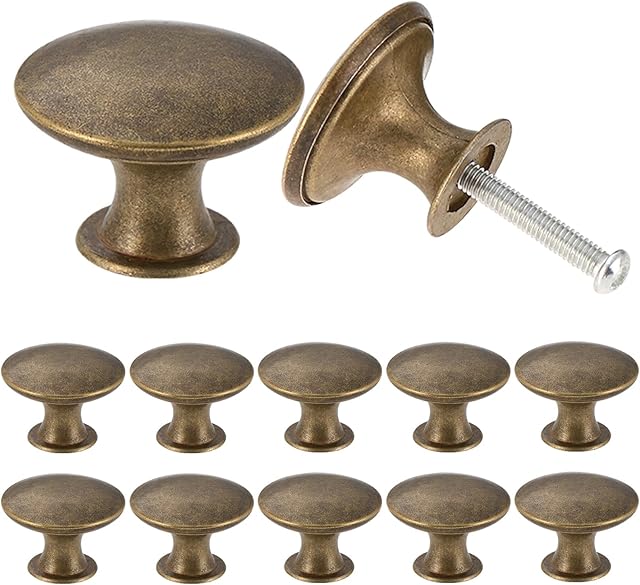 TsunNee 12PCS Vintage Cabinet Knobs, Chic Drawer Knobs, Antique Brass Kitchen Cupboard Handles, 30mm Round Furniture Door Knobs