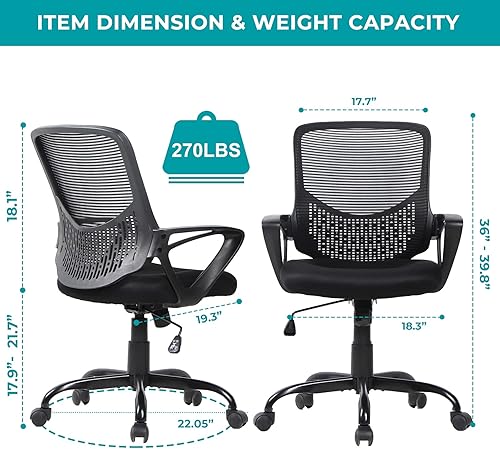 Miniatura 2 de Silla de oficina, silla ergonómica de escritorio para el hogar, silla de malla con respaldo medio, silla giratoria para computadora con soporte