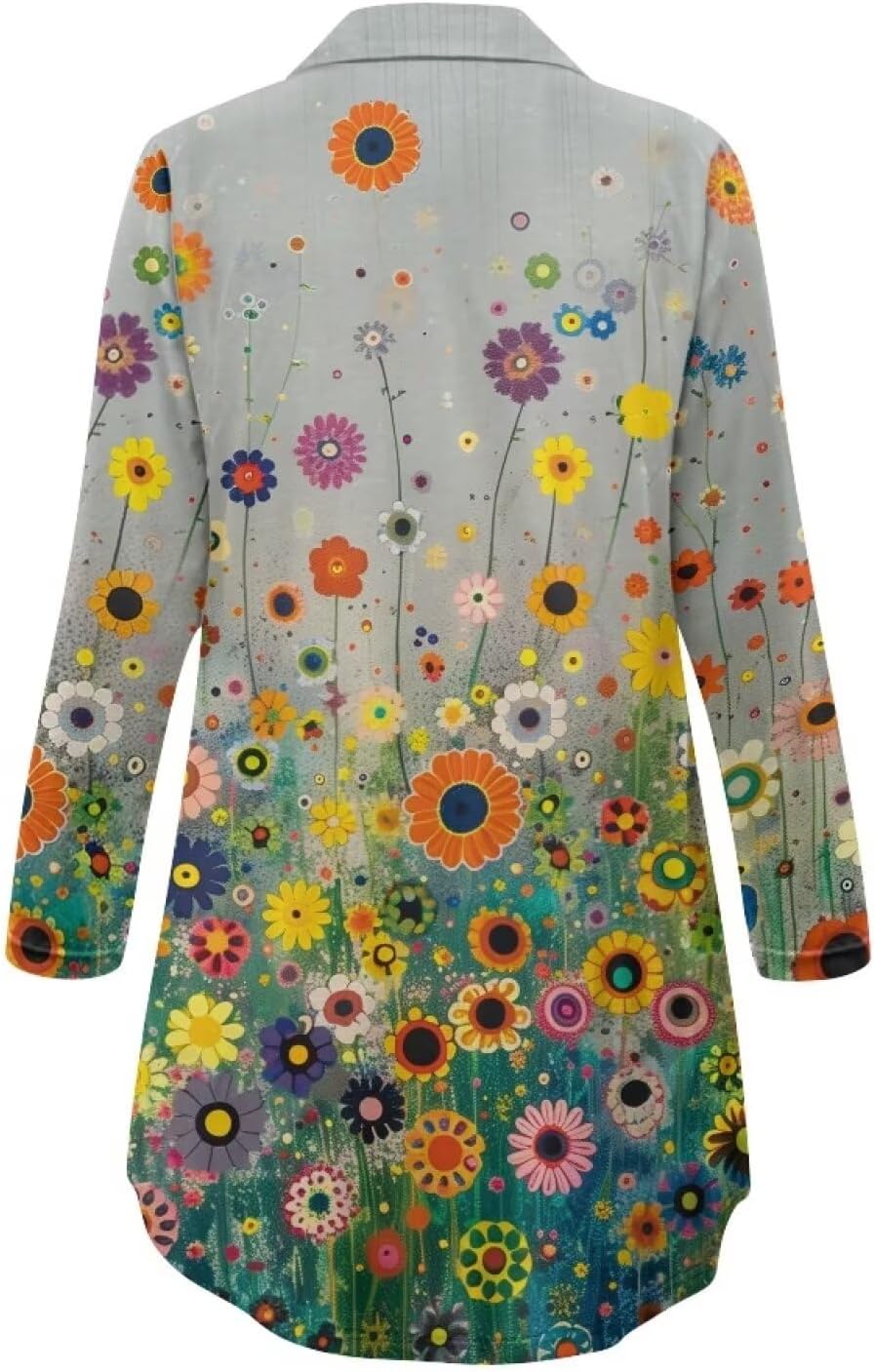 Women's Nightgown Long Sleeve Button Down Pajama Dress Nightshirt V-Neck Sleepwear with Pocket